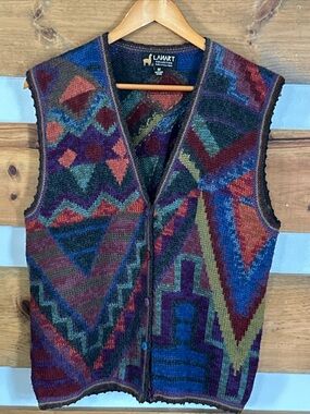 Lanart Alpaca Collection Pure Alpaca Fiber Colorful Button Closure Vest Size M